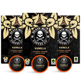 Death Wish Coffee Vanilla single-serve pod packaging highlighting bold flavor