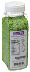 DecoPac Lime Green Sprinkles in a 26oz jar add vibrant color to cakes and desserts.