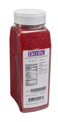 Red edible sprinkles on cake provide shimmer and texture.