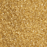 DecoPac Sparkling Gold sanding sugar in container top for festive cake decorating.