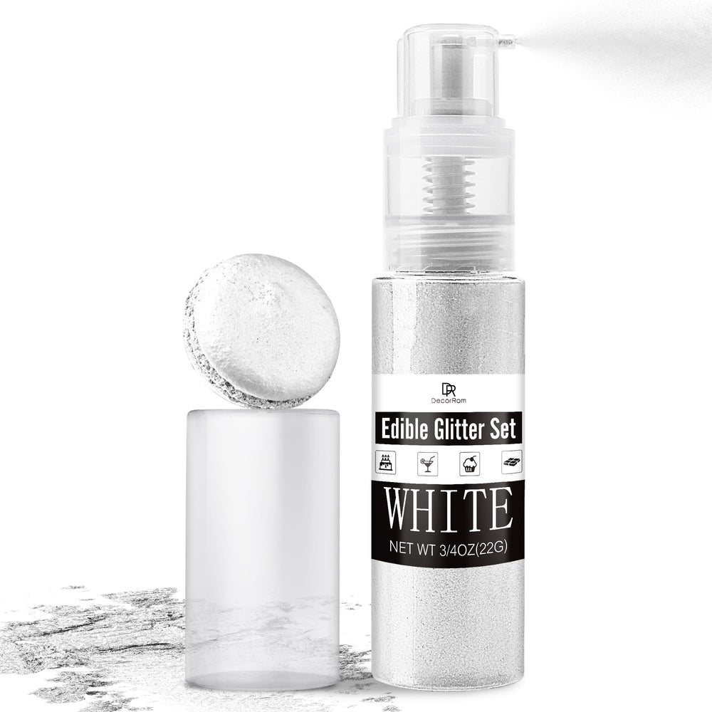 DecorRom White edible glitter spray bottle adds a flawless metallic shimmer to drinks.