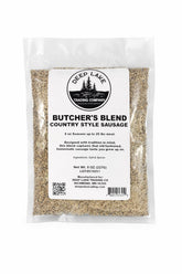 Deep Lake Butcher's Blend bottle pour for pork and venison seasoning.
