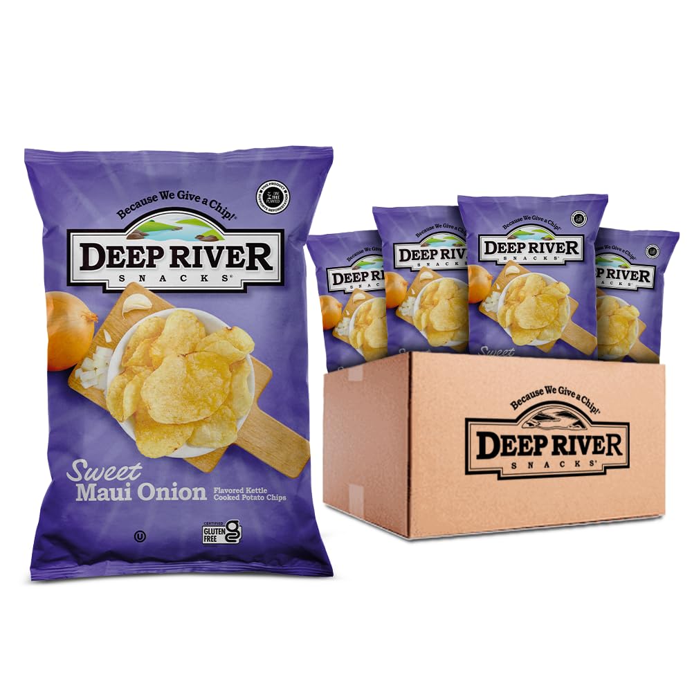 Deep River Snacks Sweet Maui Onion kettle cooked potato chips bag with bold, savory flavor and crisp texture.