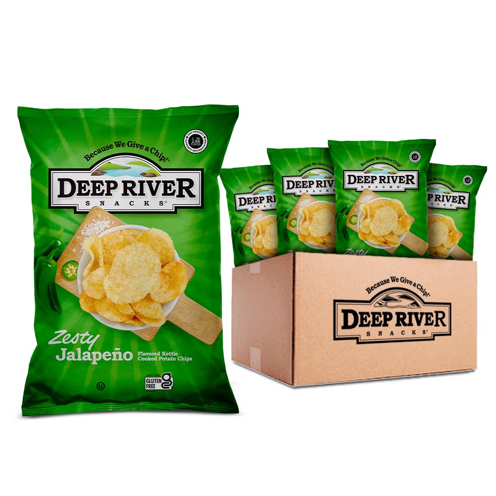 Deep River Snacks Zesty Jalapeño kettle chips in a bag with bold, crisp texture for snacking