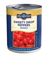 Del Destino Red Sweety Drop mini peppers in tin add vibrant color to salads.