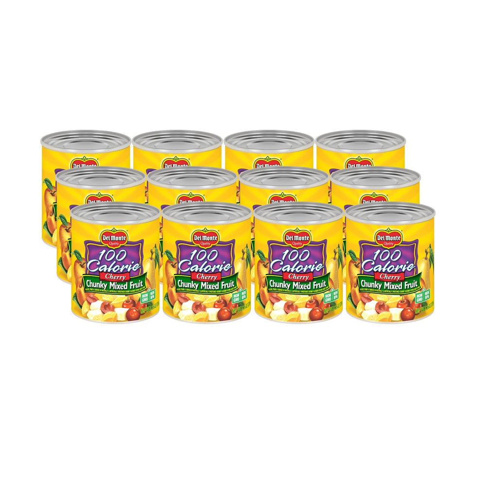 Del Monte cherry chunk cocktail in light syrup, ready to enjoy as a snack.