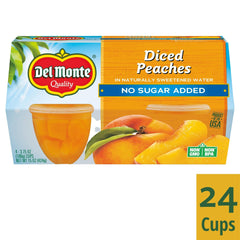 Close-up of juicy peaches in water, Del Monte fruit cup