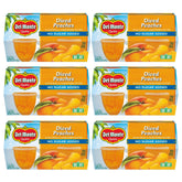 Del Monte diced peaches fruit cup top view with juicy slices ready to grab