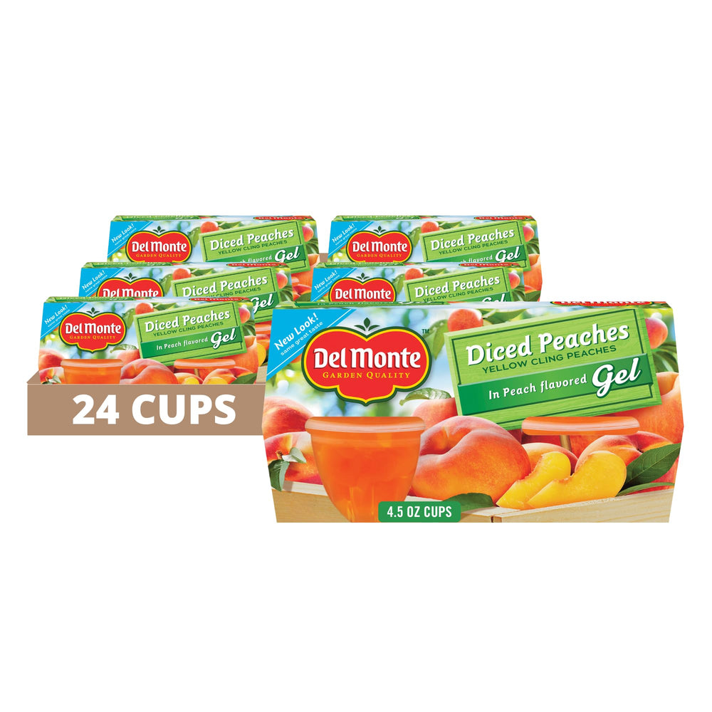 Del Monte diced peaches in peach gel cups, perfect for on-the-go snacking