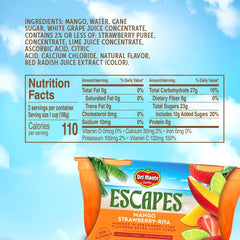 Del Monte Escapes Mango Strawberry-Rita open-lid cup for quick, convenient snacking