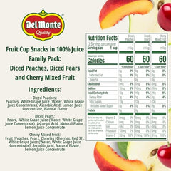 Del Monte Fruit Cup Snacks with diced pears in a 4oz cup for lunchbox freshness.