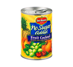 Del Monte No Sugar Added Fruit Cocktail can front shows wholesome mixed fruit ready to enjoy