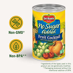 Del Monte No Sugar Added Fruit Cocktail can ingredients panel highlights components for quick pantry snacking