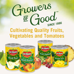 Del Monte 12-pack cans on shelf ideal for pantry snacks.