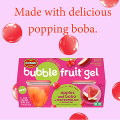 Del Monte Real Fruit Cup on the go with bite-sized apples and boba pearls in watermelon gel.