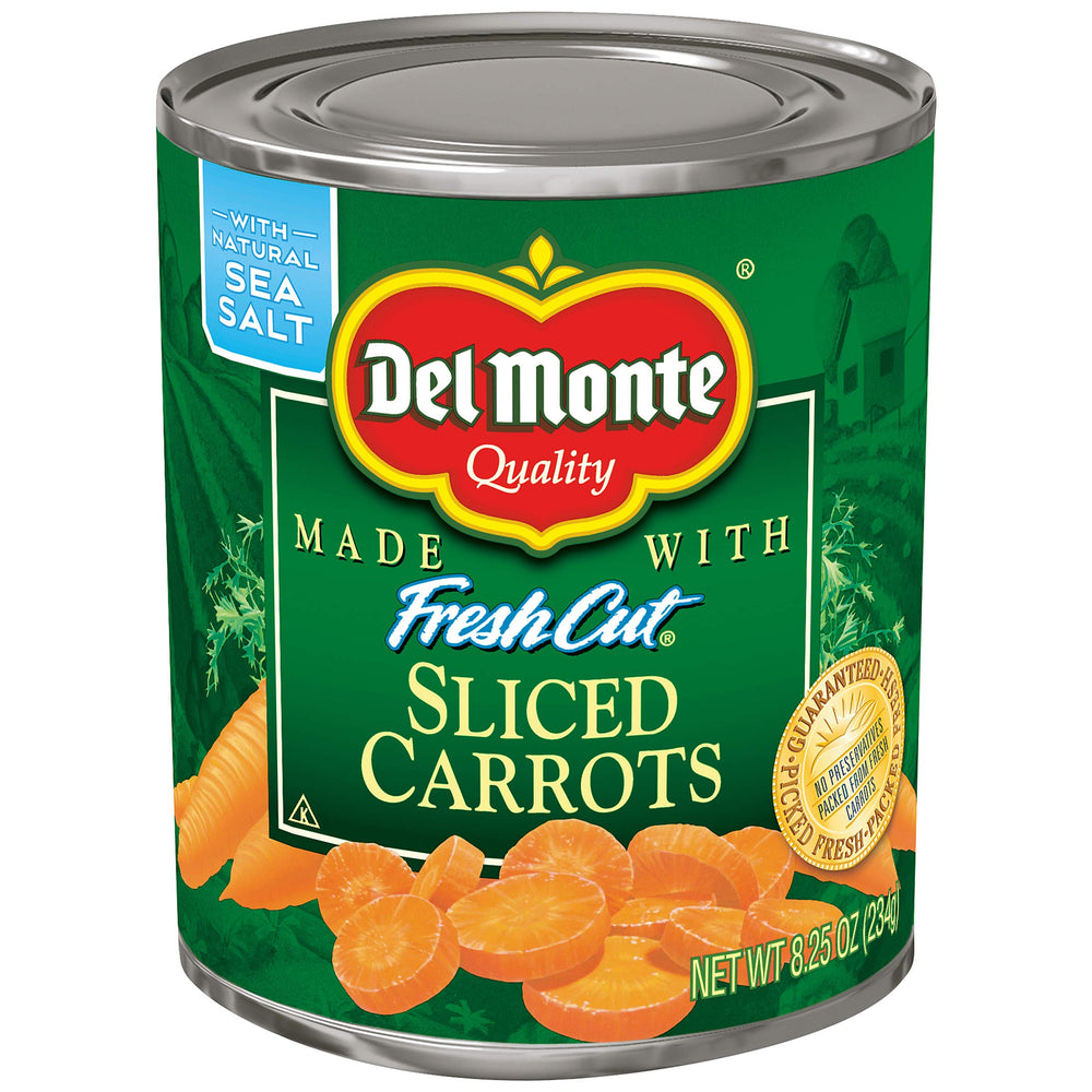 Del Monte Sliced Carrots pack shot showing premium canned produce.