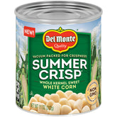 Del Monte Summer Crisp White Corn 11oz can, ready to heat as a tasty side.
