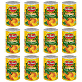 Del Monte yellow cling sliced peaches in juice, ready-to-eat snack.