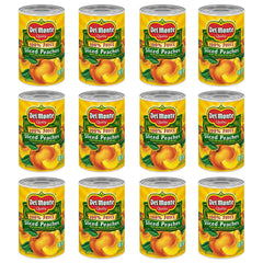 Del Monte yellow cling sliced peaches in juice, ready-to-eat snack.