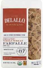 DeLallo 16oz whole-wheat farfalle uncooked, perfect for pantry meals.
