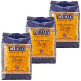 DeLallo gluten-free orzo in bag highlighting premium corn and rice blend for gluten-free meals.