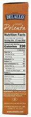 DeLallo Instant Polenta box back with quick-cook directions and tips.