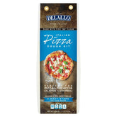 Delallo pizza crust mix bag front view, gluten-free option for quick homemade pizza