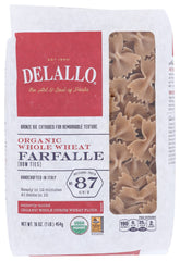 DeLallo whole-wheat farfalle packaging ready for quick weeknight meals.