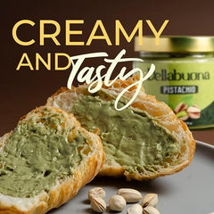 Dellabuona Pistachio Cream drizzle on toast evokes easy breakfast indulgence.