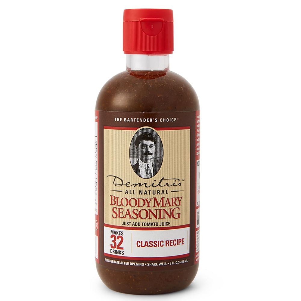 Demitri's Bloody Mary Seasoning bottle front, ready for bold home cocktails