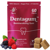 Dentagum packaging showing sugar-free berry gum for enamel care and on-the-go use.