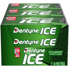 Dentyne Ice Spearmint 9-pack front view shows portable freshness for meetings.