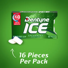 Dentyne Ice Spearmint gum cubes inside pack for quick post-meal refresh.