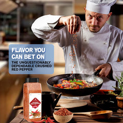Dependable Foods Crushed Red Pepper Flakes pour bottle adds heat to quick weeknight meals