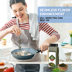 Dependable Foods dill weed easy-dispense lid enables precise, mess-free seasoning during meal prep.