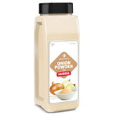 Dependable Foods Onion Powder jar shows pure onion flavor for sauces and gravies.