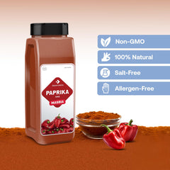 Dependable Foods Paprika jar closeup showing pure, salt-free spice