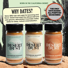 Desert Dust seasoning on seafood and vegetables, ideal dry rub for grilling.