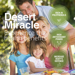 DESERTMIRACLE polyphenol-rich label close-up indicating premium quality