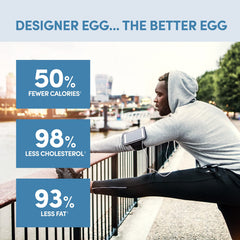 Designer Wellness Designer Egg Vanilla bottle label highlighting clean ingredients and low calories
