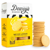 Dewey's Bakery Meyer Lemon Cookie Thins in package, ideal for on-the-go snacking.