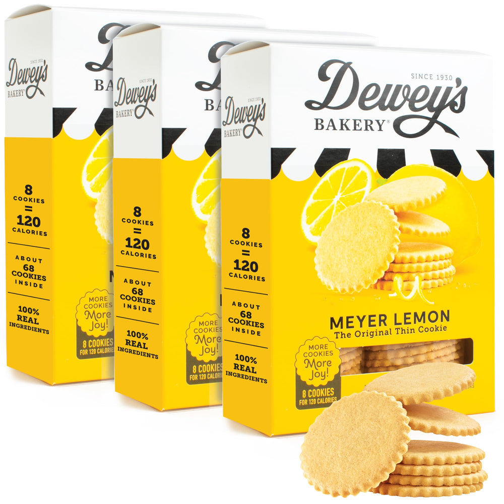 Dewey's Bakery Meyer Lemon Moravian thin cookie on a plate with bright citrus flavor