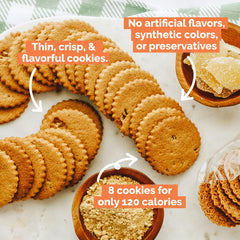 Dewey's thin cookie closeup reveals big flavor from real ginger.