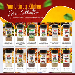 DF LUXURY spice jars closeup, bold blends for everyday cooking and flavor depth.