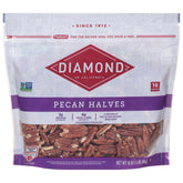 Diamond of California pecan halves in 16oz bag; versatile for baking or snacking