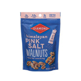 Diamond of California Himalayan Pink Salt Walnuts in a resealable bag, ready-to-eat protein snack.