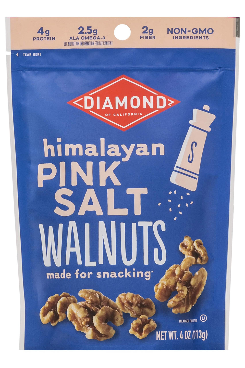 Diamond of California Himalayan Pink Salt Walnuts closeup showing crisp texture and savory coating