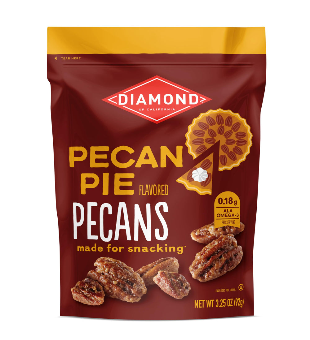 Diamond of California pecan pie nuts in a 4-pack bag ready to snack.