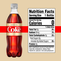 Diet Coke caffeine-free bottle pouring into a glass with crisp, bubbly finish.
