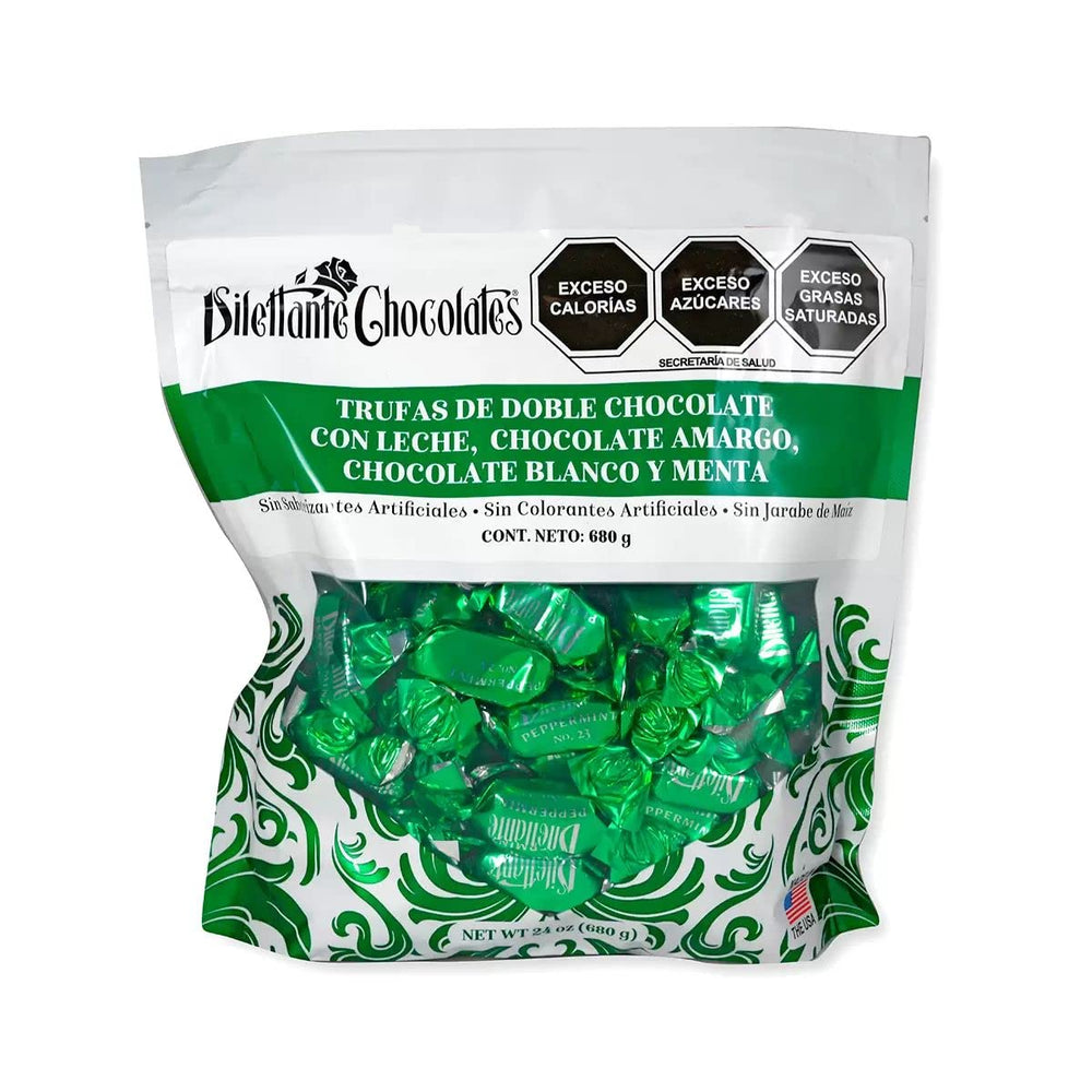 Dilettante Peppermint Truffle Cremes packaging showcases premium mint chocolate gift option.